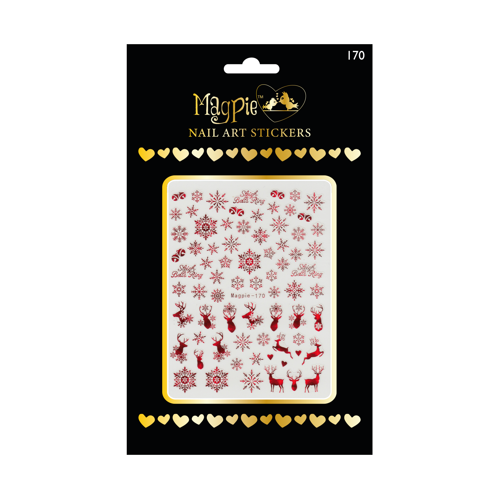 Sticker #170 - Red Christmas Reindeer, Bells and Snowflakes
