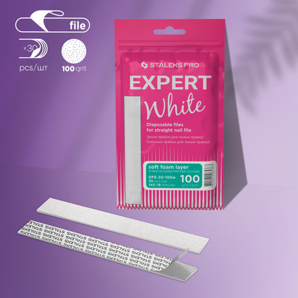 Staleks WHITE Soft Base Disposable File Pads - Straight Nail File, 30 pack