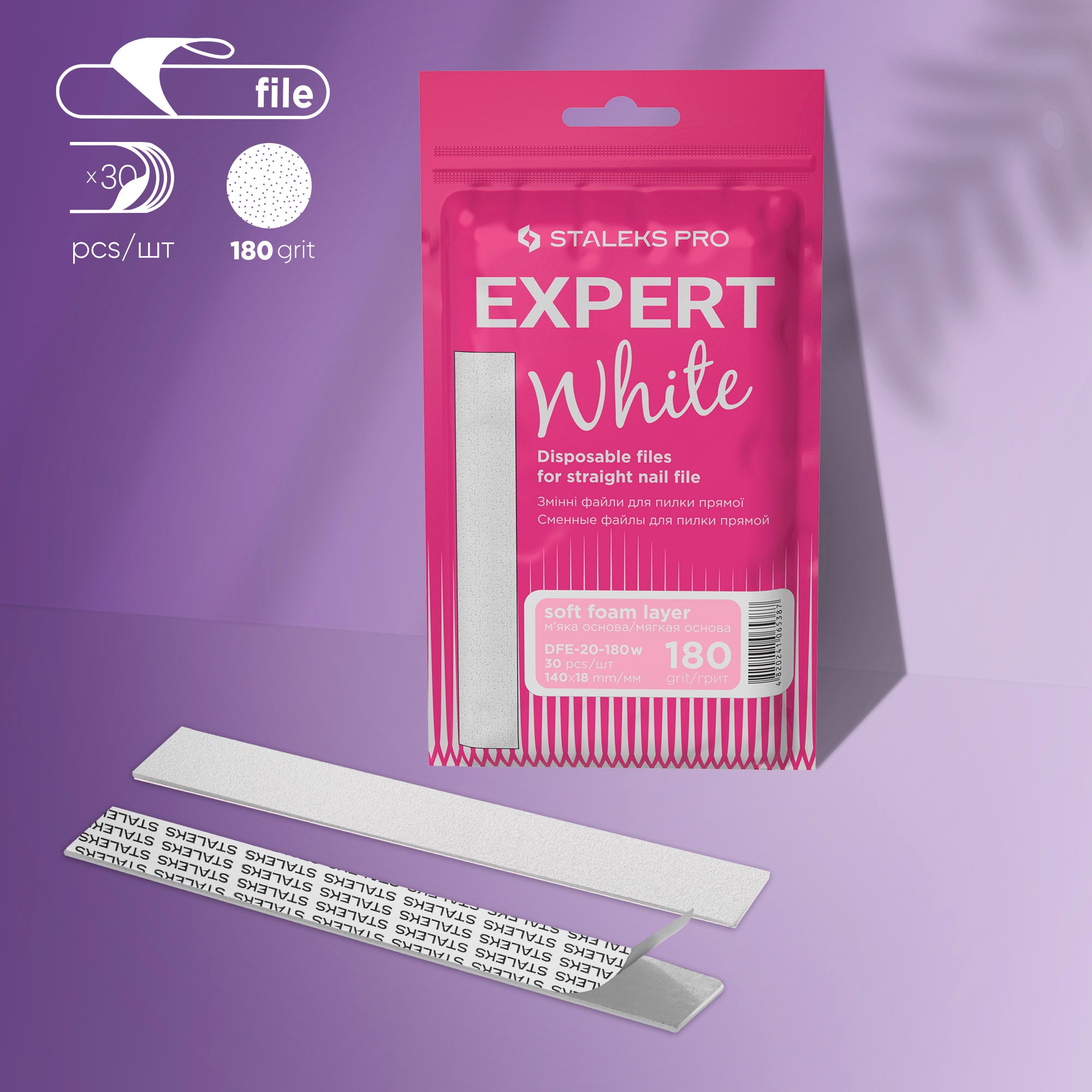 Staleks WHITE Soft Base Disposable File Pads - Straight Nail File, 30 pack